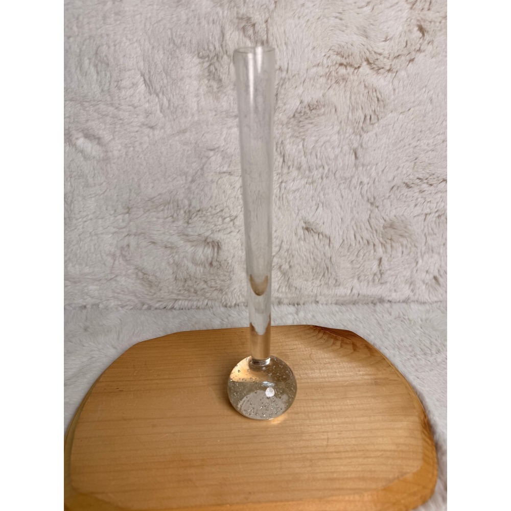 Vintage Controlled Bubble Clear Glass Bud Vase Bullicante Base 10.25 Inch Tall